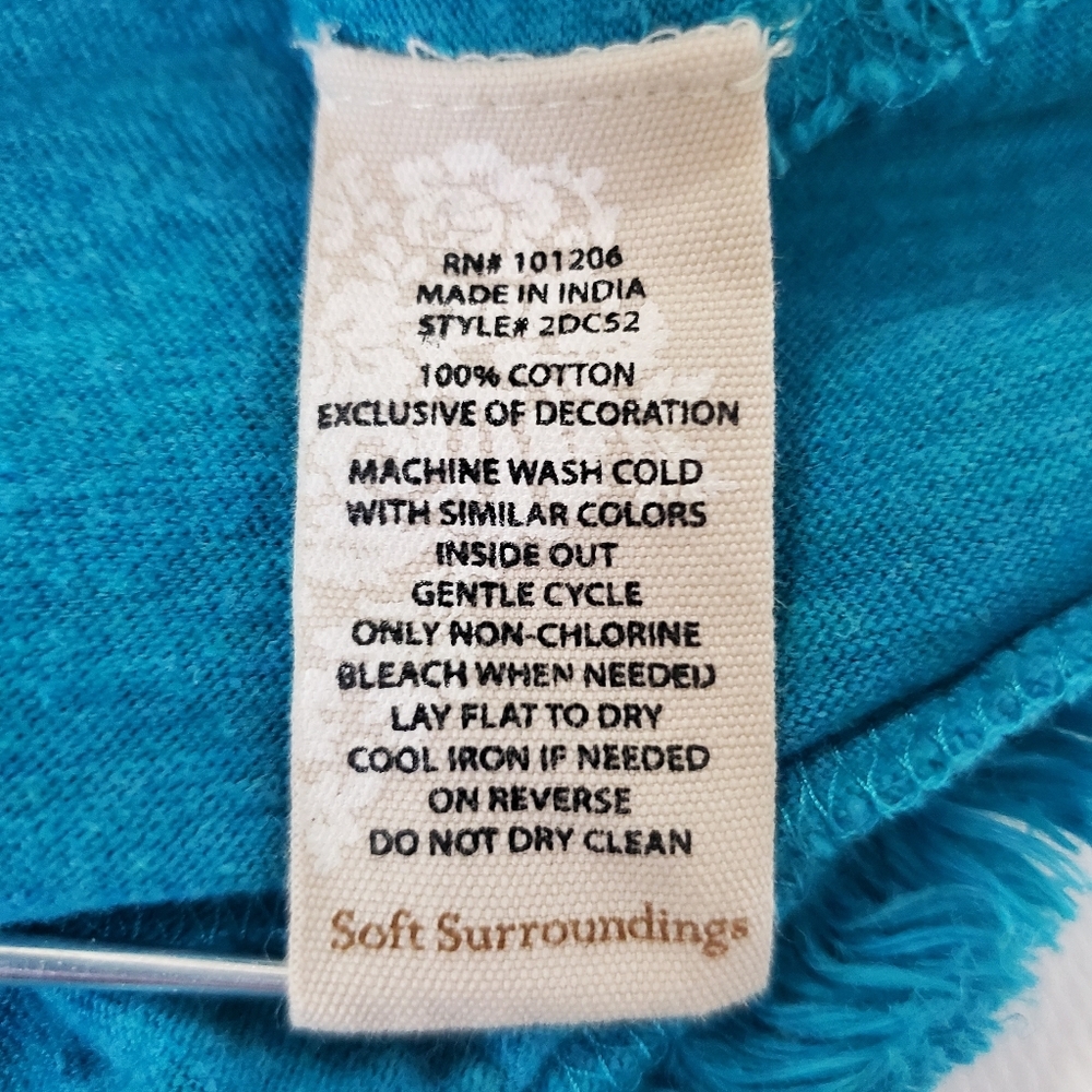 7598 * Soft Surroundings Womens Teal Aqua Short Sleeve Fringe Dress Size M - Picture 4 of 7